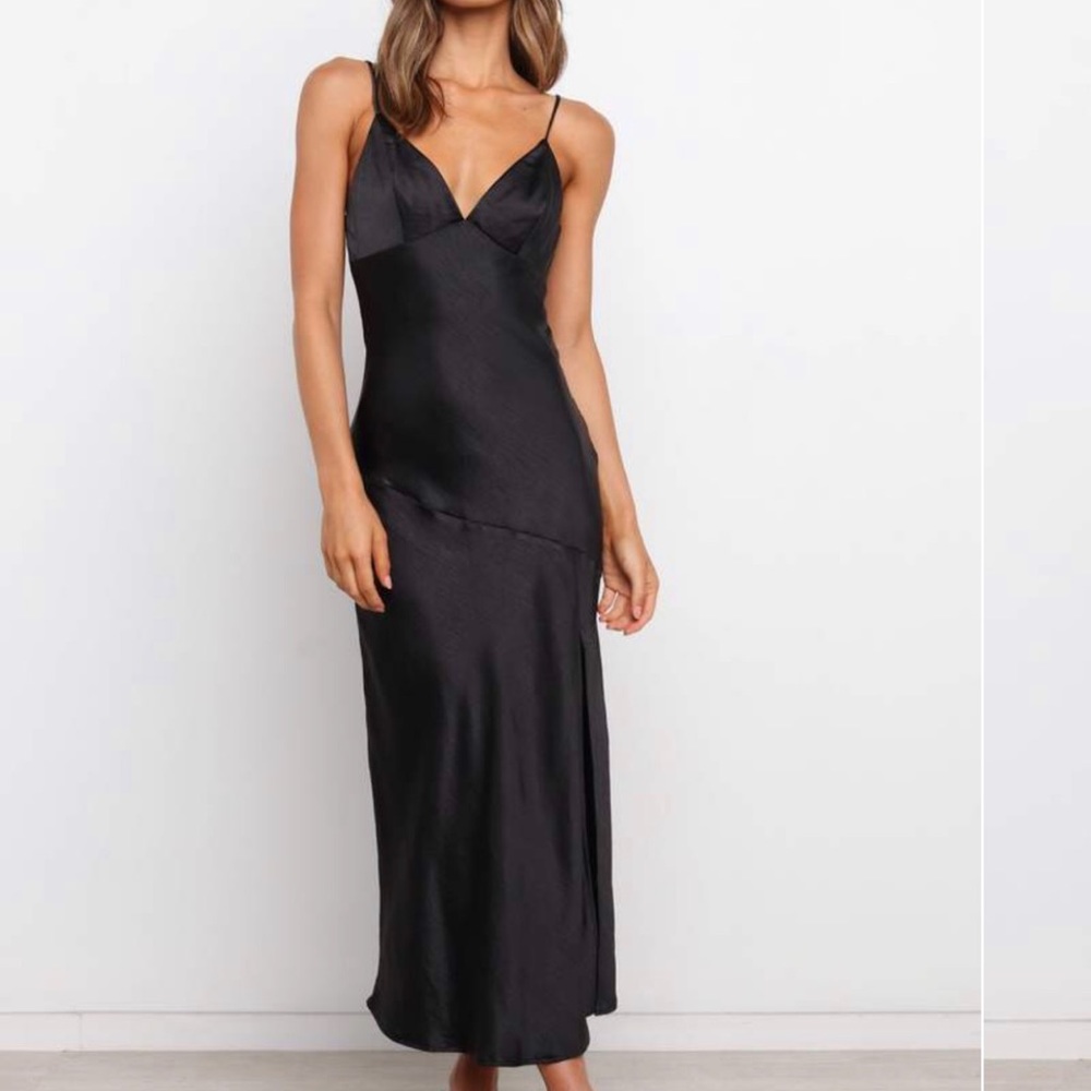 Petal and Pup Black Satin Slip Dress